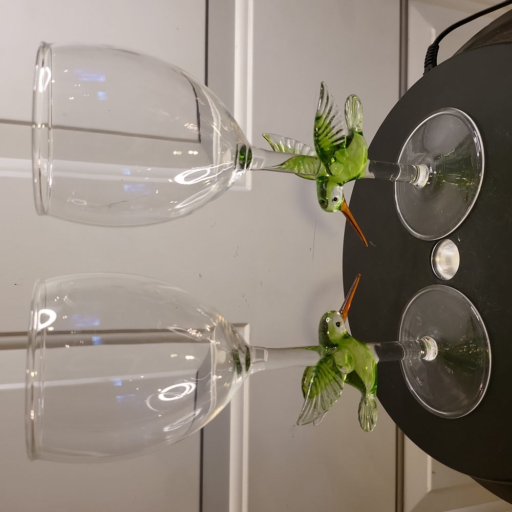 Artisan Hummingbird Colored Wine Glasses